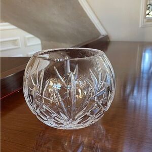 Hand Cut Lead Crystal Rose Bowl; Crystal Candleholder; Crystal Potpourri Bowl